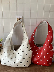 Large Capacity Polka Dot Tote Bag for Women, Japanese Style Shoulder Handbag for Commuting