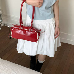 Large Red Shoulder Bag for Women, Multifunctional Underarm Handbag for Commuting