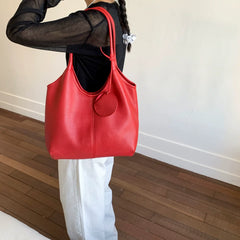 Red Large Capacity Tote Bag for Women, Portable Shoulder Handbag