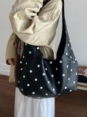 Large Capacity Polka Dot Tote Bag for Women, Japanese Style Shoulder Handbag for Commuting