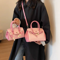 Pink Kelly Style Crossbody Bag for Women, Structured Shoulder Commuter Purse, Small Elegant Handbag