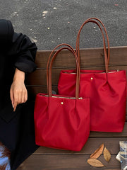 Large Red Tote Bag for Women, Spacious Shoulder Handbag for Commuting and Daily Use