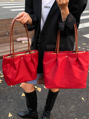 Large Red Tote Bag for Women, Spacious Shoulder Handbag for Commuting and Daily Use