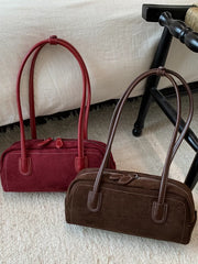 Suede Bowling Bag for Women, Retro Underarm Shoulder Handbag, Versatile Vintage Style Purse