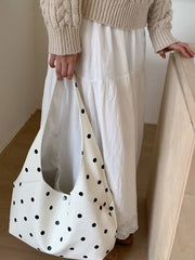 Large Capacity Polka Dot Tote Bag for Women, Japanese Style Shoulder Handbag for Commuting