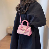 Pink Kelly Style Crossbody Bag for Women, Structured Shoulder Commuter Purse, Small Elegant Handbag
