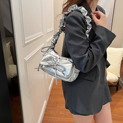 Silver Baguette Shoulder Bag for Women, Small Crossbody Handbag