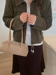 Suede Bowling Bag for Women, Retro Underarm Shoulder Handbag, Versatile Vintage Style Purse