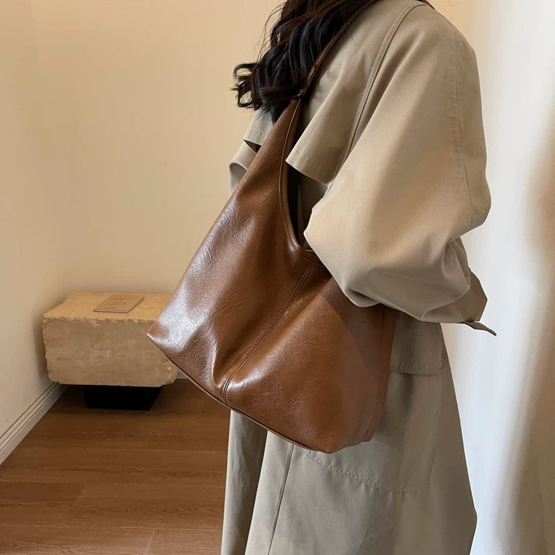 Large Capacity Brown Crossbody Tote Bag for Women, Korean Style Work Commuter Underarm Shoulder Bag