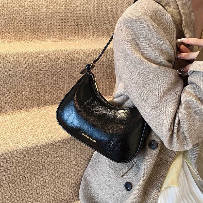 Black Dumpling Shoulder Bag for Women, Underarm Crossbody Handbag