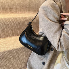 Black Dumpling Shoulder Bag for Women, Underarm Crossbody Handbag