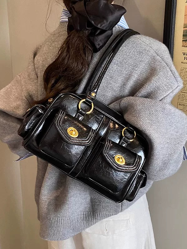 Multi-Pocket Boston Bag for Women, Shoulder Handbag with Multiple Compartments