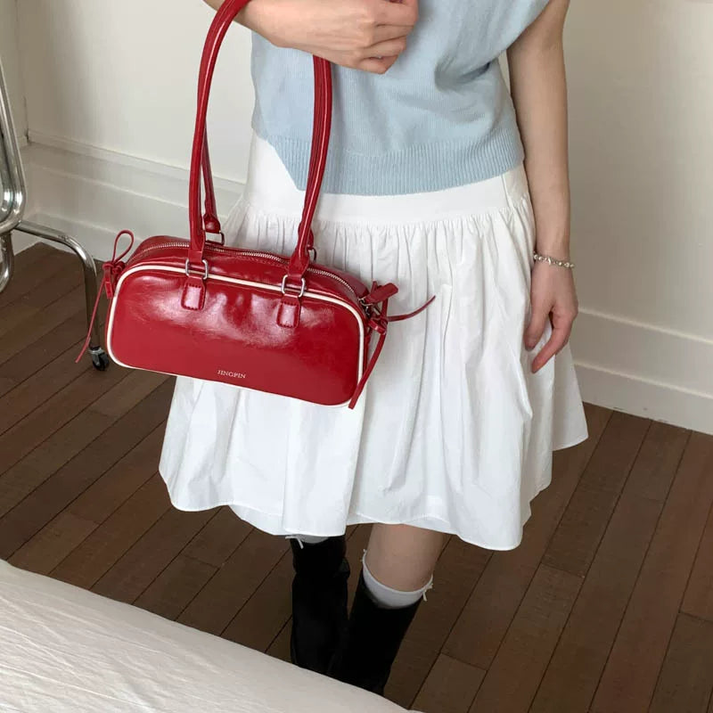 Large Red Shoulder Bag for Women, Multifunctional Underarm Handbag for Commuting