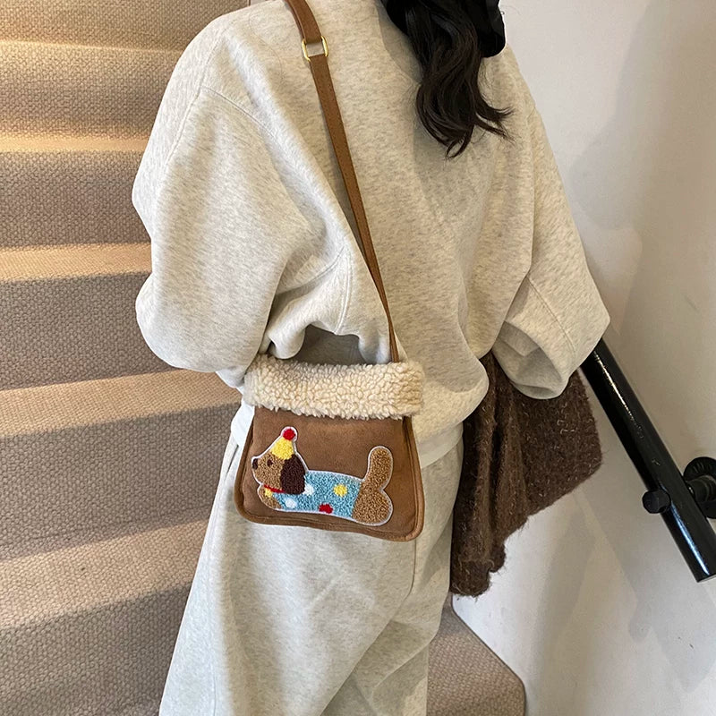 Small Puppy Print Underarm Crossbody Bag for Women, Shoulder Handbag