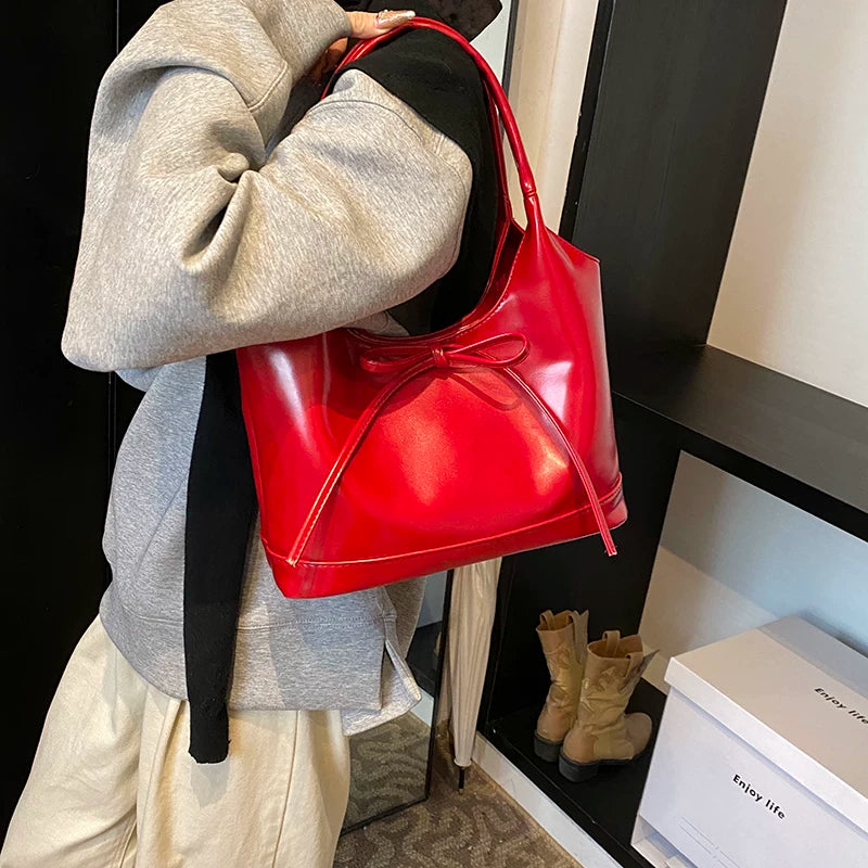 Large Red Tote Bag for Women, Spacious Shoulder Handbag for Daily Use and Special Occasions