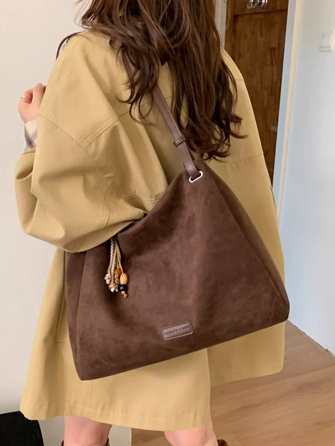 Suede Tote Bag for Women, Large Capacity Shoulder Bag for Commuting