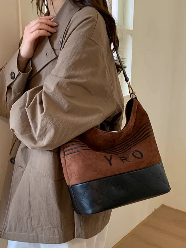 Large Capacity Suede Bucket Bag for Women, Single Shoulder Crossbody Work Commuter Handbag