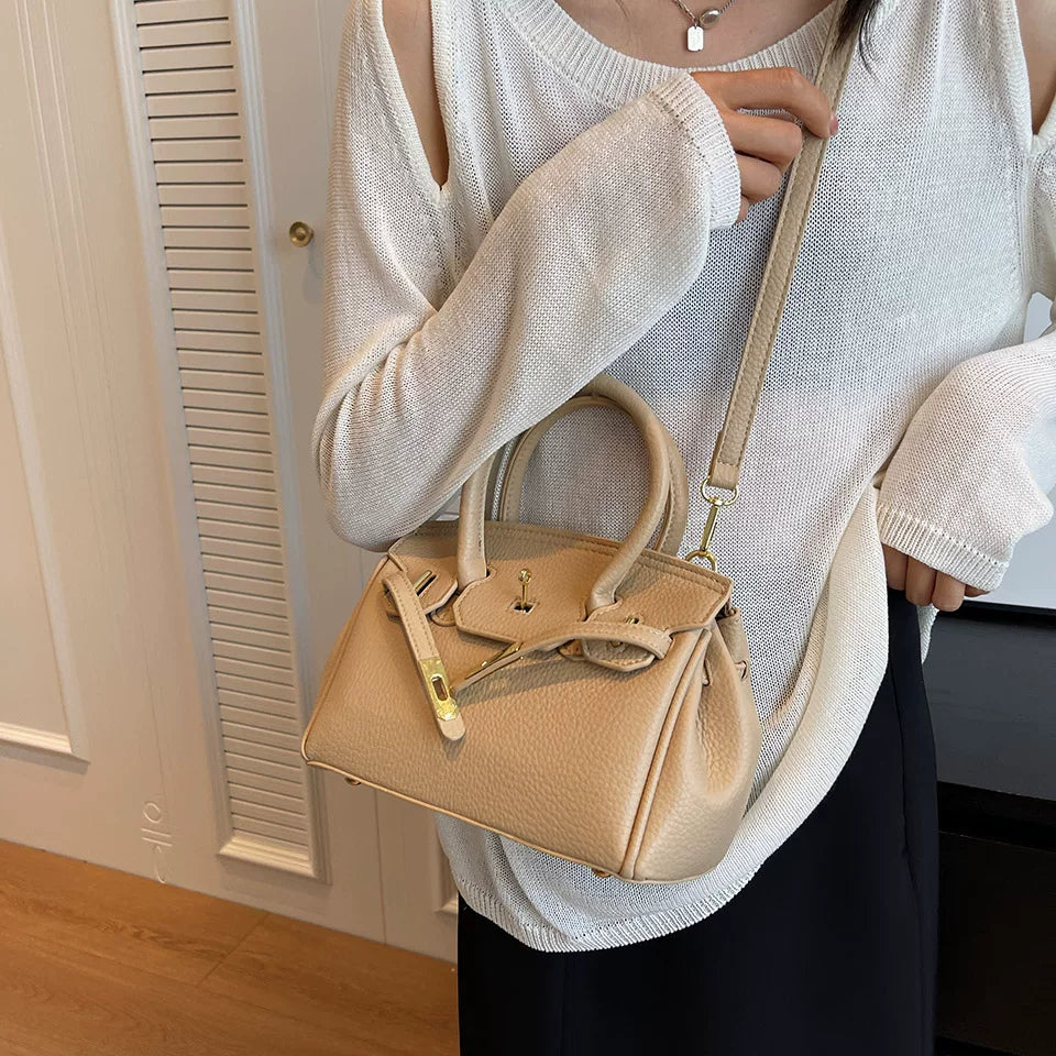 Pink Kelly Style Crossbody Bag for Women, Structured Shoulder Commuter Purse, Small Elegant Handbag