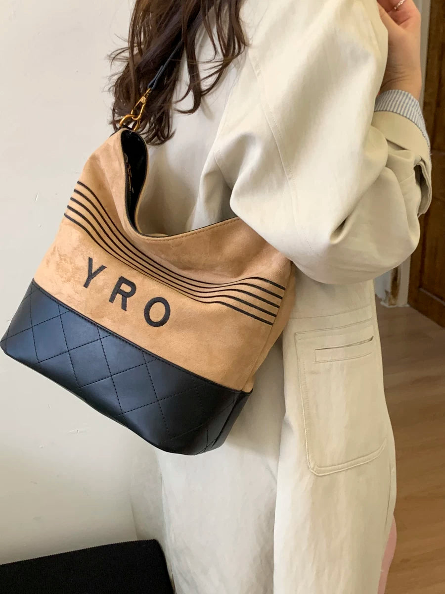 Large Capacity Suede Bucket Bag for Women, Single Shoulder Crossbody Work Commuter Handbag