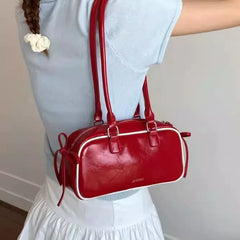 Large Red Shoulder Bag for Women, Multifunctional Underarm Handbag for Commuting