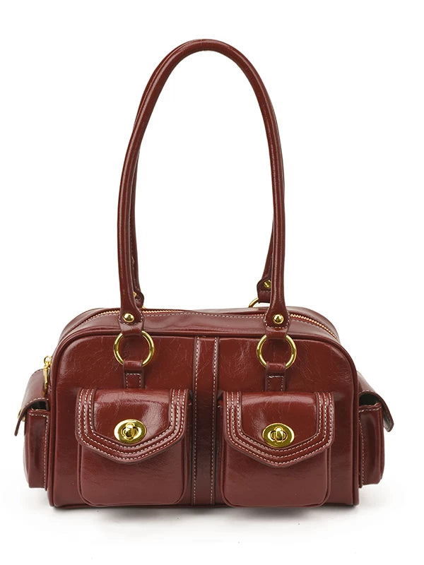 Multi-Pocket Boston Bag for Women, Shoulder Handbag with Multiple Compartments