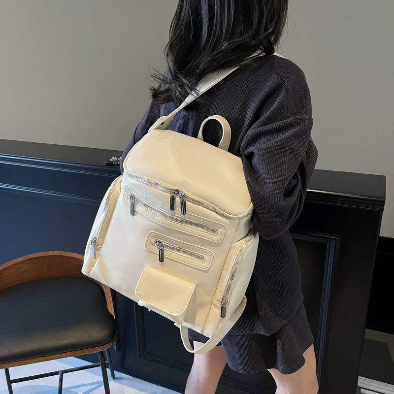 White Large Capacity Travel Backpack for Women, Oversized School Bag
