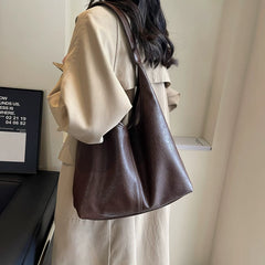 Large Capacity Brown Crossbody Tote Bag for Women, Korean Style Work Commuter Underarm Shoulder Bag