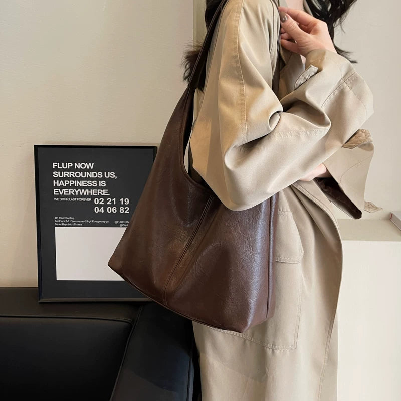 Large Capacity Brown Crossbody Tote Bag for Women, Korean Style Work Commuter Underarm Shoulder Bag