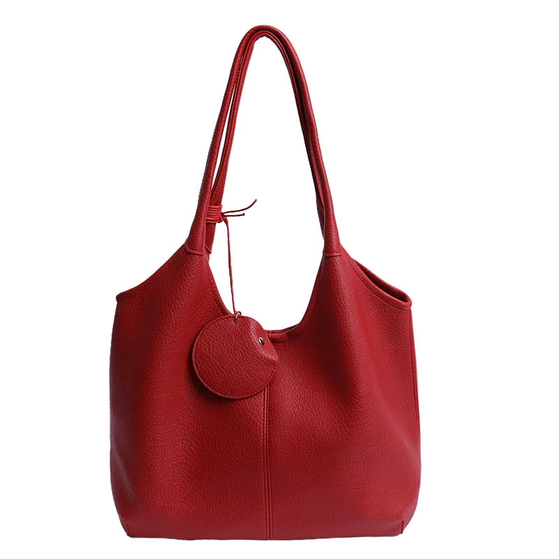 Red Large Capacity Tote Bag for Women, Portable Shoulder Handbag