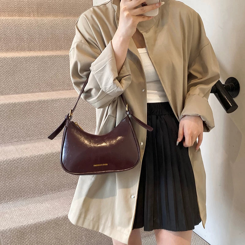 Black Dumpling Shoulder Bag for Women, Underarm Crossbody Handbag