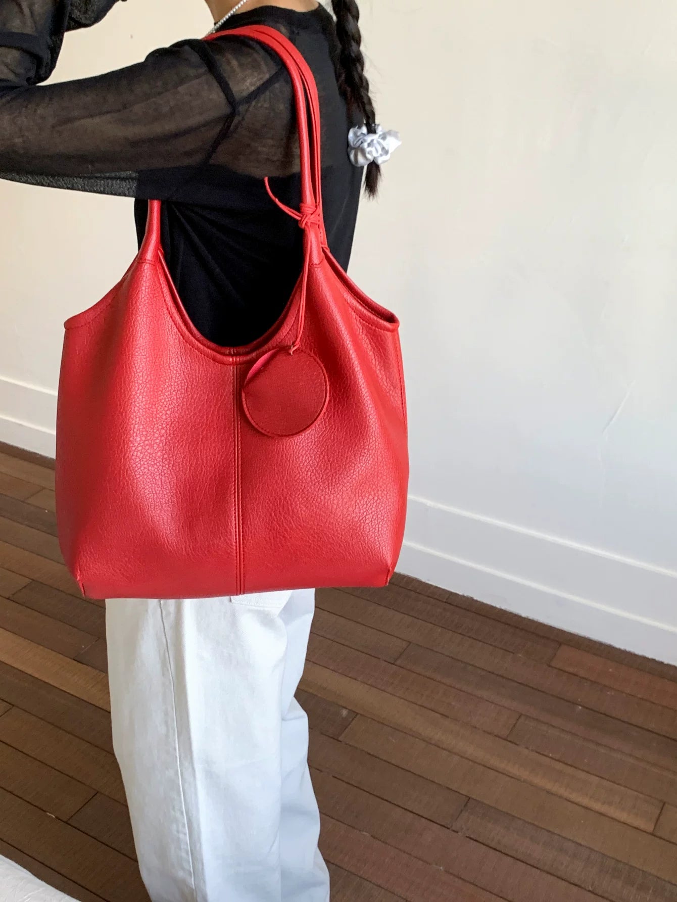 Red Large Capacity Tote Bag for Women, Portable Shoulder Handbag