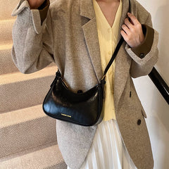 Black Dumpling Shoulder Bag for Women, Underarm Crossbody Handbag