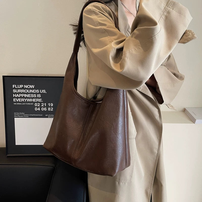 Large Capacity Brown Crossbody Tote Bag for Women, Korean Style Work Commuter Underarm Shoulder Bag