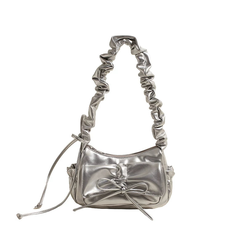 Silver Baguette Shoulder Bag for Women, Small Crossbody Handbag