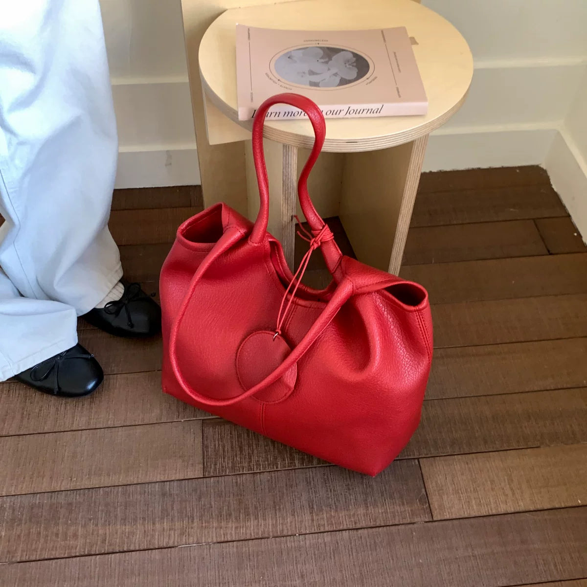 Red Large Capacity Tote Bag for Women, Portable Shoulder Handbag