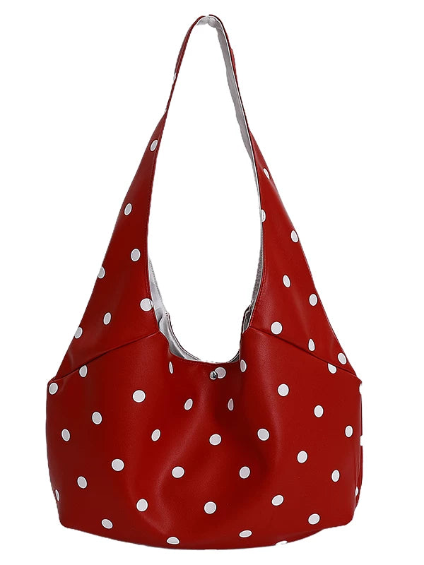 Large Capacity Polka Dot Tote Bag for Women, Japanese Style Shoulder Handbag for Commuting