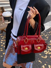 Multi-Pocket Boston Bag for Women, Shoulder Handbag with Multiple Compartments