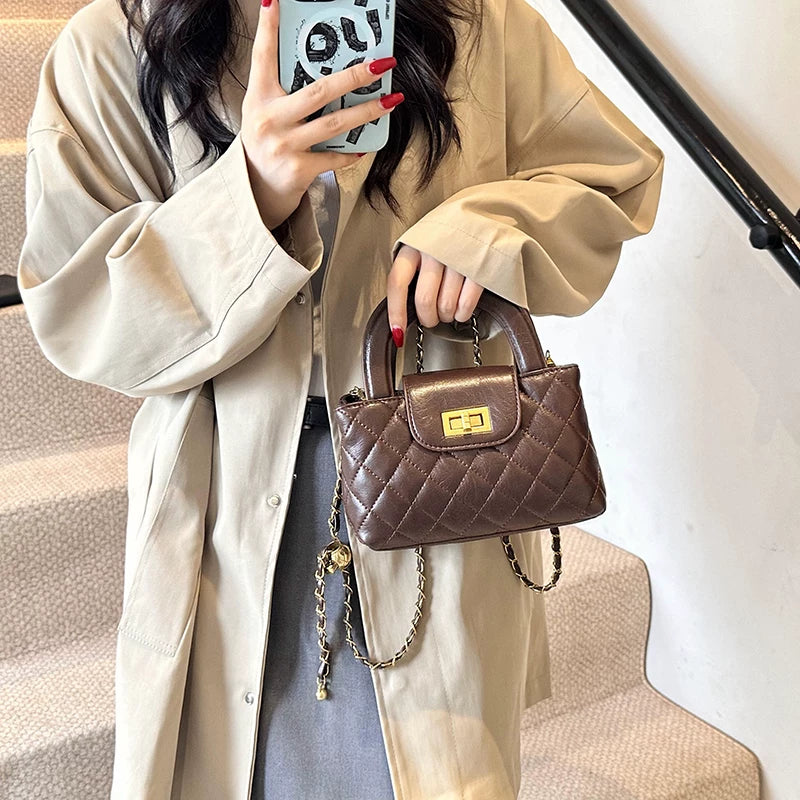 Red Diamond Quilted Small Square Crossbody Bag for Women, Casual Shoulder Handbag