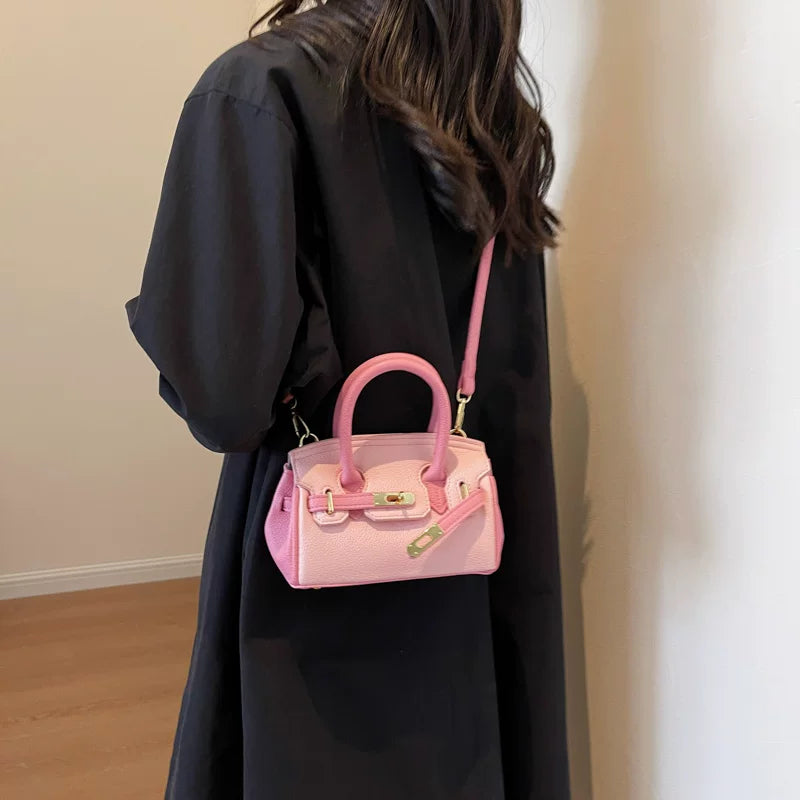 Pink Kelly Style Crossbody Bag for Women, Structured Shoulder Commuter Purse, Small Elegant Handbag