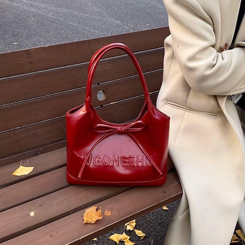 Large Red Tote Bag for Women, Spacious Shoulder Handbag for Daily Use and Special Occasions