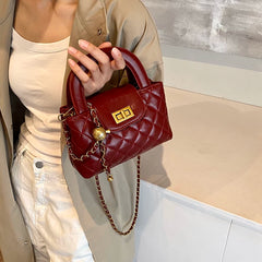 Red Diamond Quilted Small Square Crossbody Bag for Women, Casual Shoulder Handbag