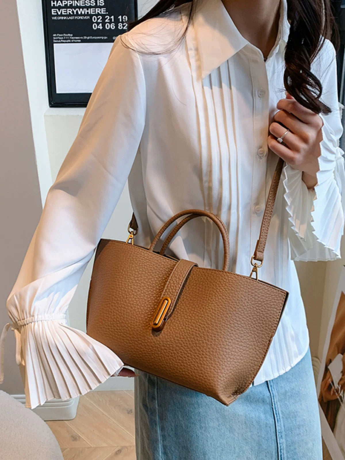 Textured Large Bucket Bag for Women, Crossbody Shoulder Handbag