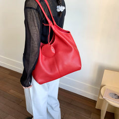 Red Large Capacity Tote Bag for Women, Portable Shoulder Handbag