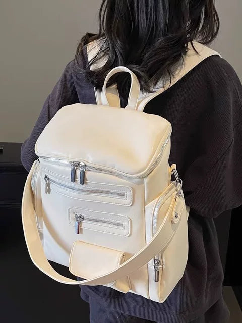 White Large Capacity Travel Backpack for Women, Oversized School Bag