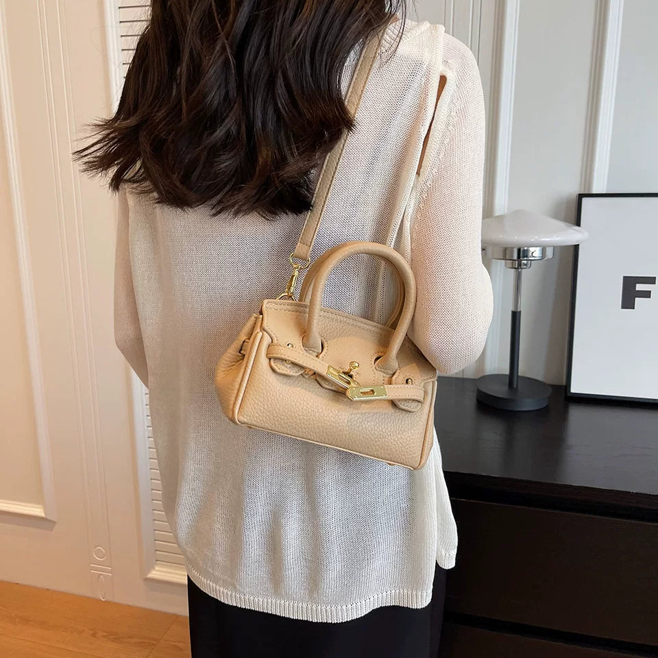 Pink Kelly Style Crossbody Bag for Women, Structured Shoulder Commuter Purse, Small Elegant Handbag