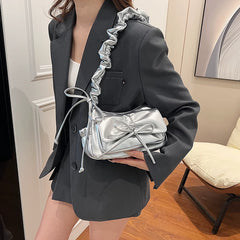 Silver Baguette Shoulder Bag for Women, Small Crossbody Handbag