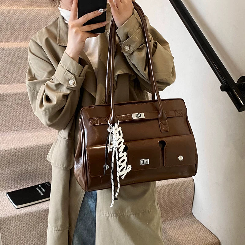 Large Capacity Briefcase Shoulder Bag for Women, Work Handbag