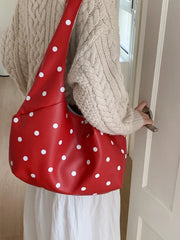 Large Capacity Polka Dot Tote Bag for Women, Japanese Style Shoulder Handbag for Commuting