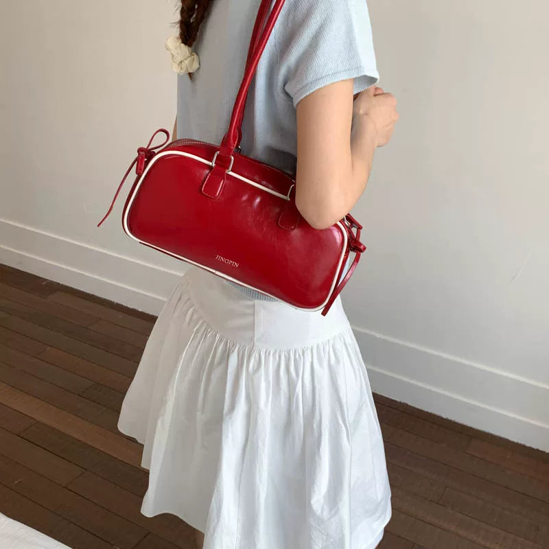 Large Red Shoulder Bag for Women, Multifunctional Underarm Handbag for Commuting