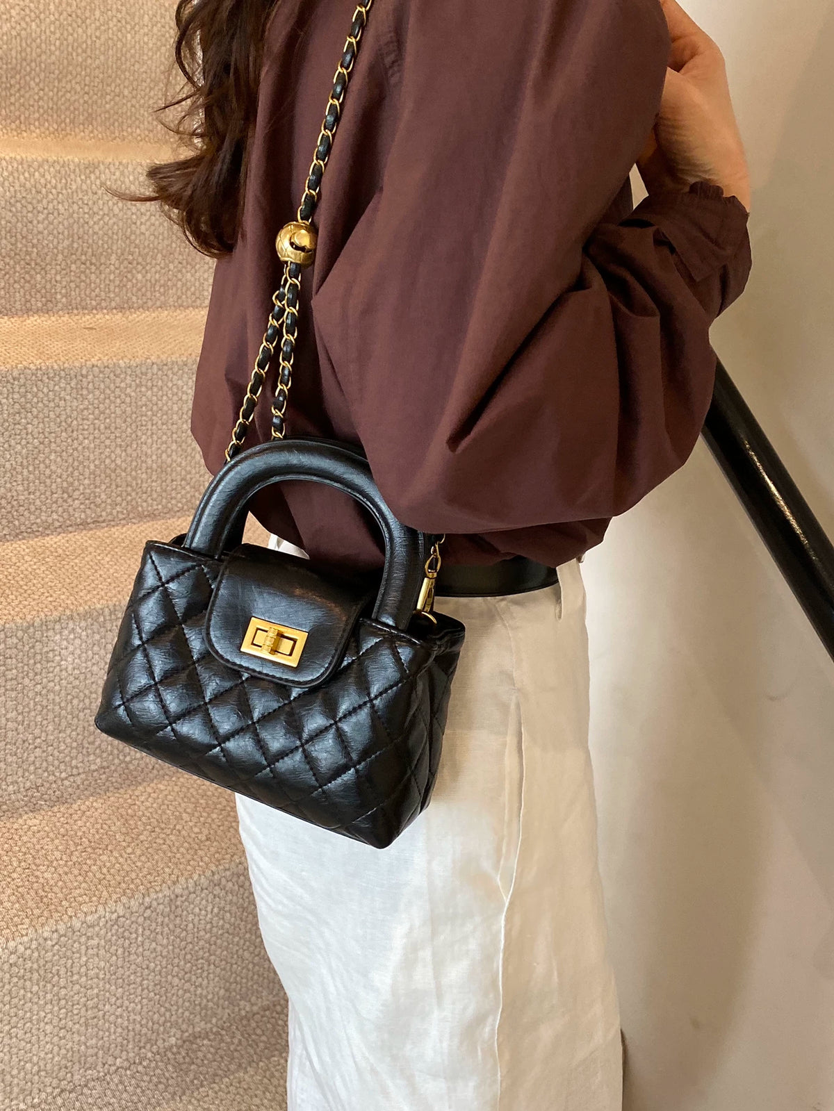 Red Diamond Quilted Small Square Crossbody Bag for Women, Casual Shoulder Handbag